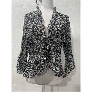 Notations‎ Women Blouse SZ MP Long Sleeve Babydoll Sheer Roffles top